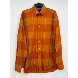 Tommy Hilfiger Mens Plaid Button Down Cotton Shirt Orange Large